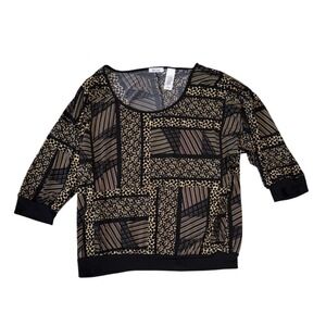 Liz Claiborne Blouse Animal Print Patchwork 3/4 Sleeve Top‎ Medium